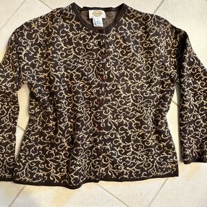 Talbots Black and Cream Patterned Cardigan